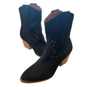 Ccocci Pandora Womens Cowgirl Boots 7 Black Block Heel Metal Rivets Pull On